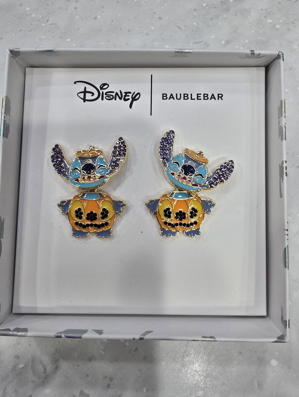 BaubleBar Disney Stitch Pumpkin Enamel Earrings - Orange, Blue & Purple
